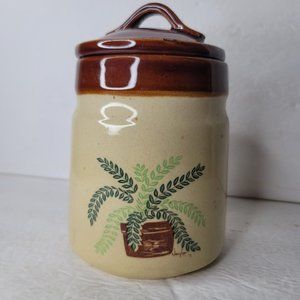 Daekor Vintage 6.5 Inch Canister With Nancy Lynn Leaf Plant in Pot Design